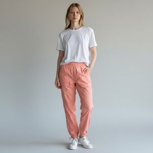 Fabletics Ultra High Waisted Piped Pant Medium Coral Nylon Active Training Run